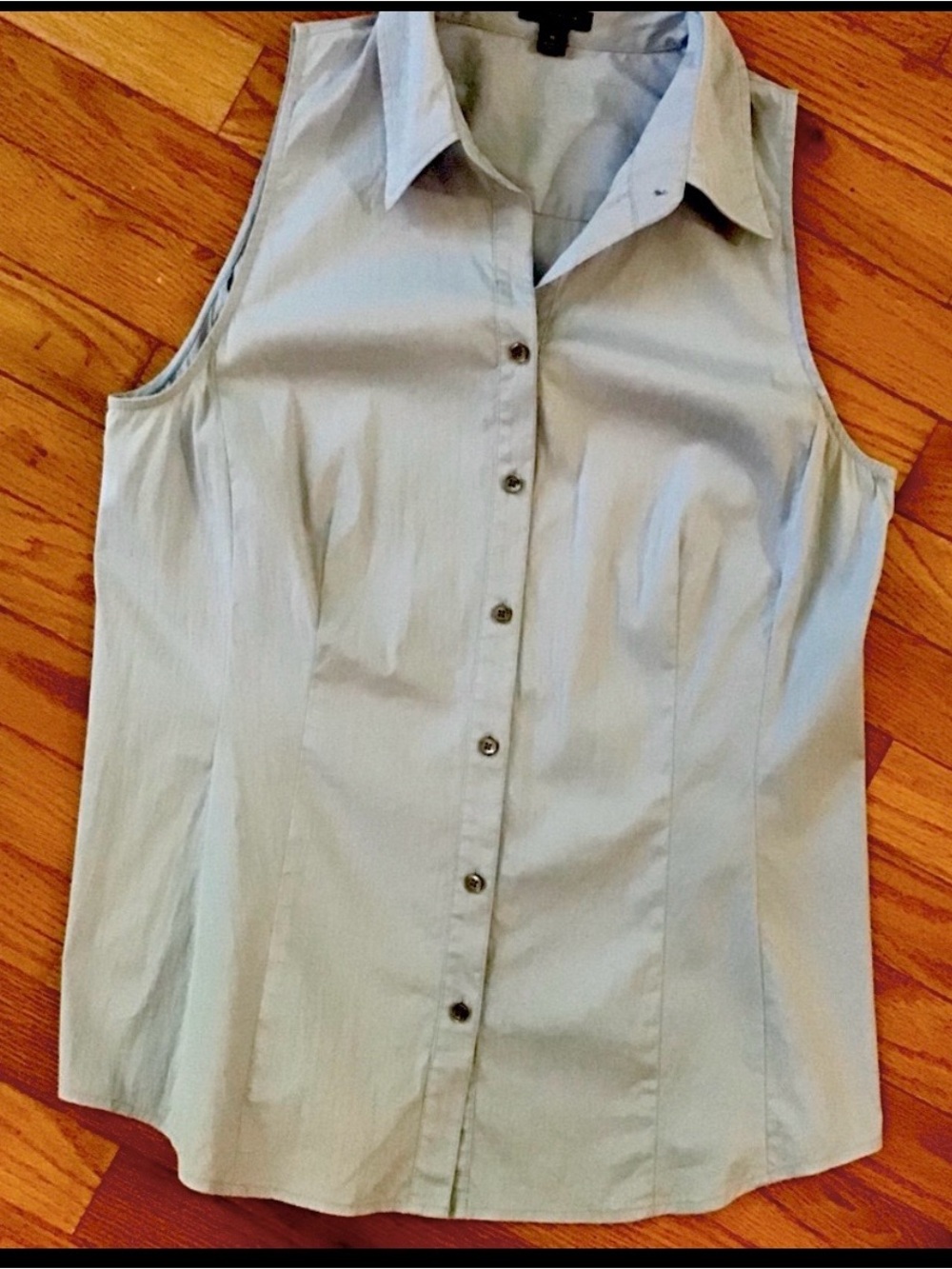 LIKE NEW ANN TAYLOR STRETCH SLEEVELESS SOFT BLUE TAILORED BUTTON DOWN SHIRT 8